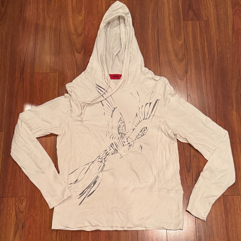 HUGO Cream Hoodie with Graphic Design